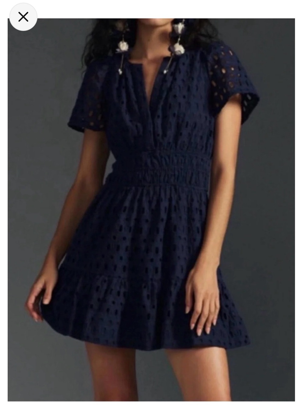 Anthropologie Navy Eyelet Smocked Waist Mini Dress 1X